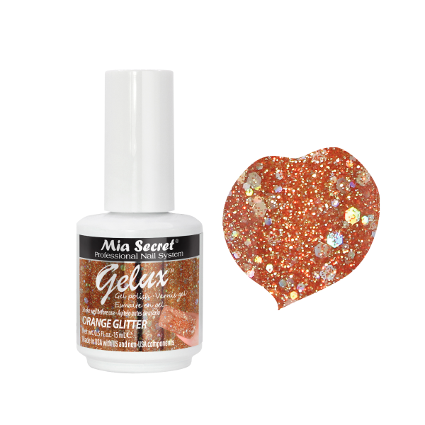 Gelux orange glitter 15ml.