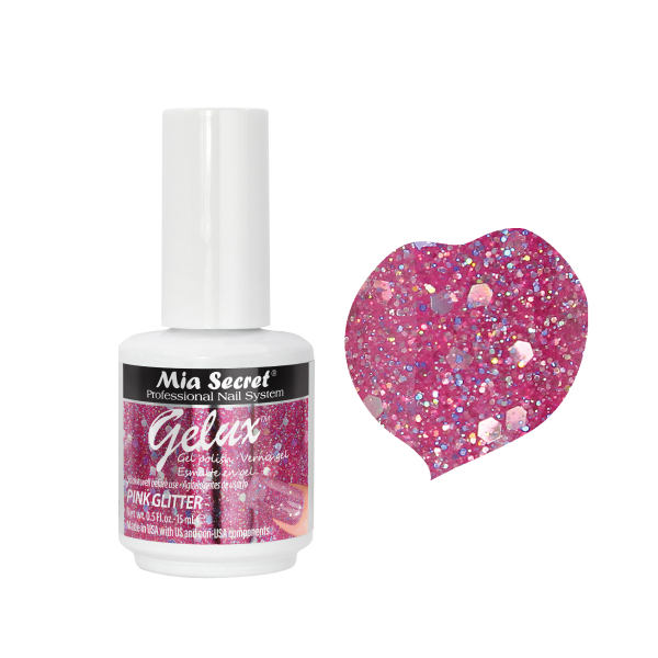 Gelux pink glitter 15ml.